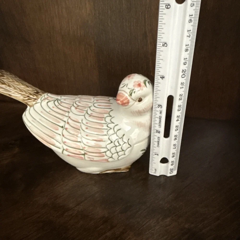 Ceramic Bird Trinket/ Jewelry Box Flowers Motifs Handcrafted In Thailand
